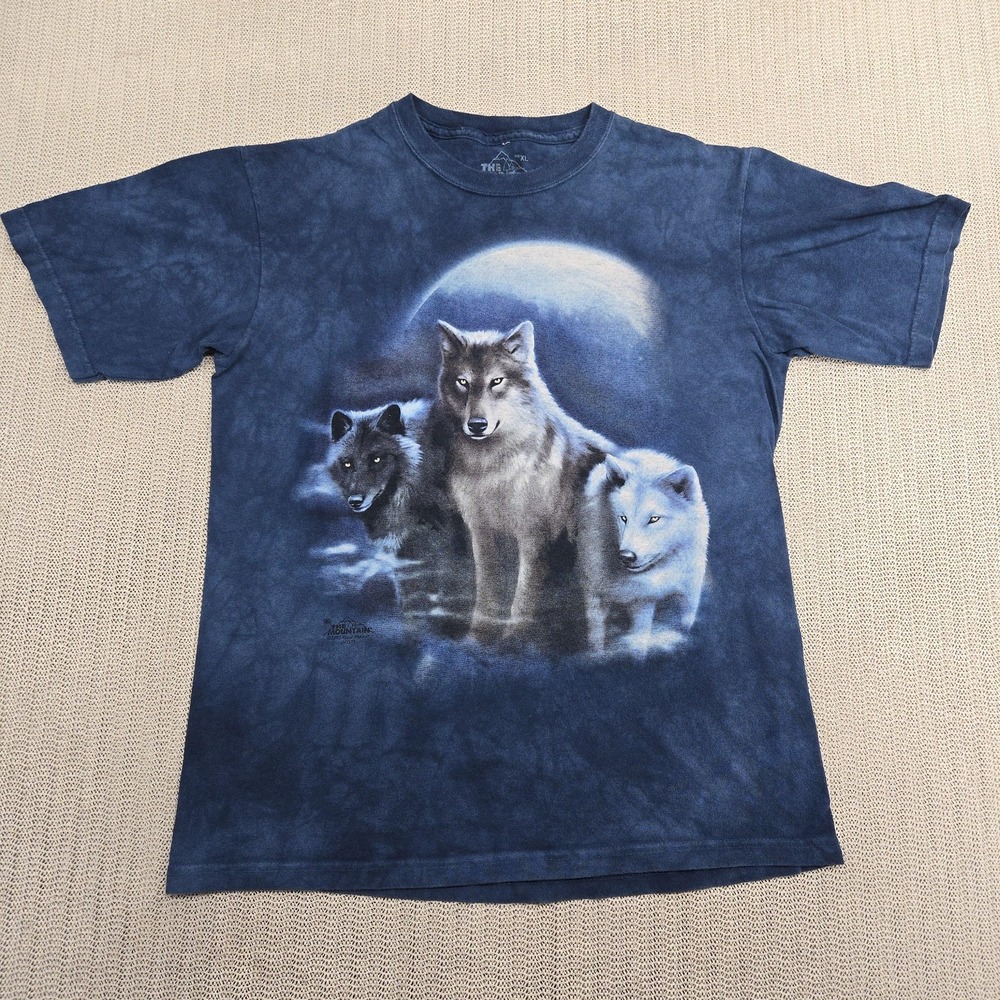 The Mountain Shirt Mens XL Blue Tie Dye Wolves Moon Graphic T-Shirt Wolf Pack